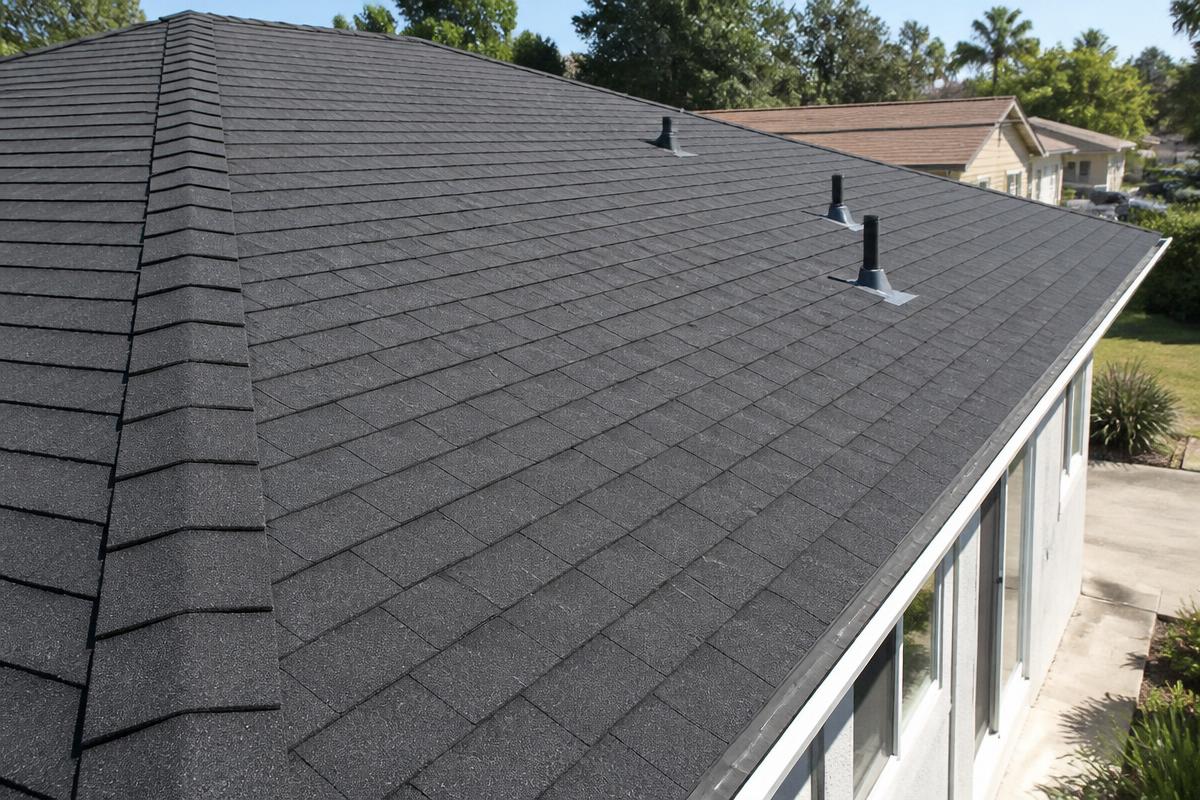 After: pristine new asphalt shingle roof installation
